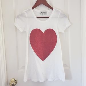 Wildfox Glitter Heart Cotton T-Shirt Sz XS